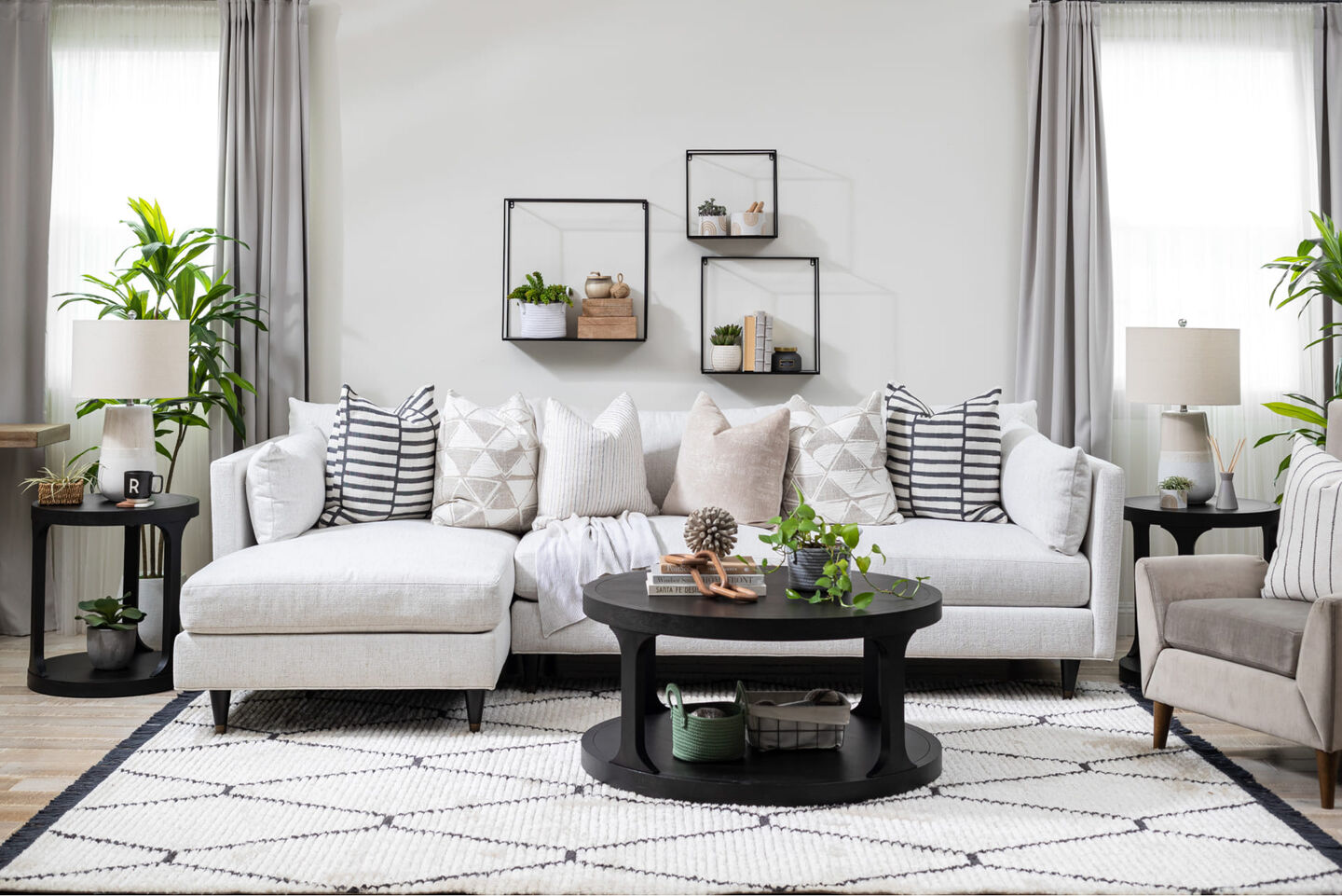 Jonathan Louis Light Gray Pia Sectional Sofa in Modern Living Room